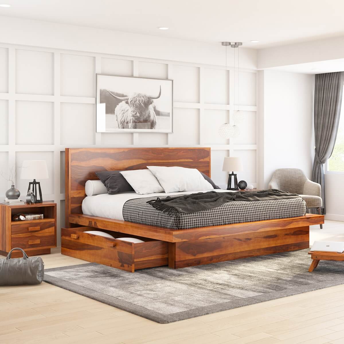 aura solid wood platform bed in natural finish