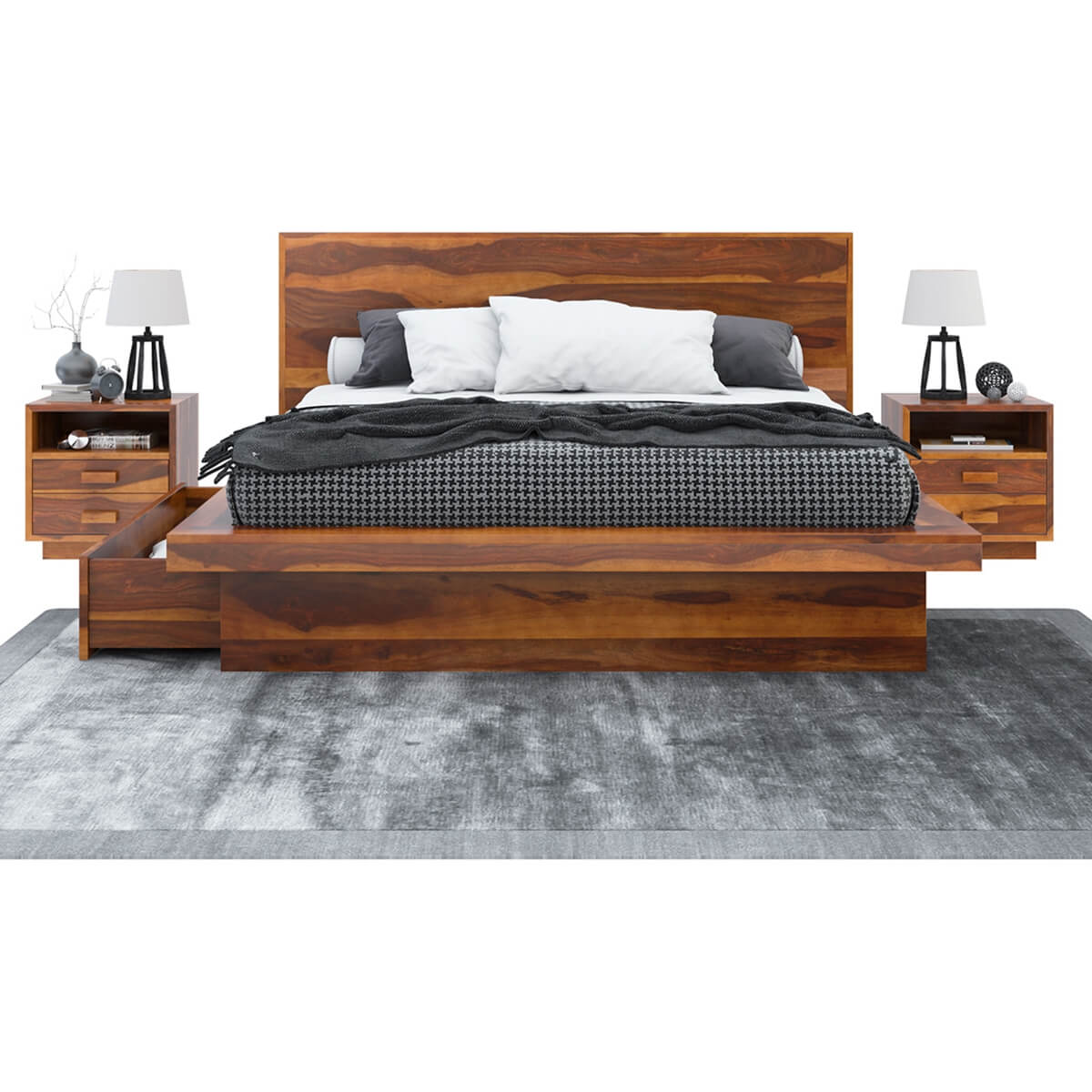aura solid wood platform bed in natural finish