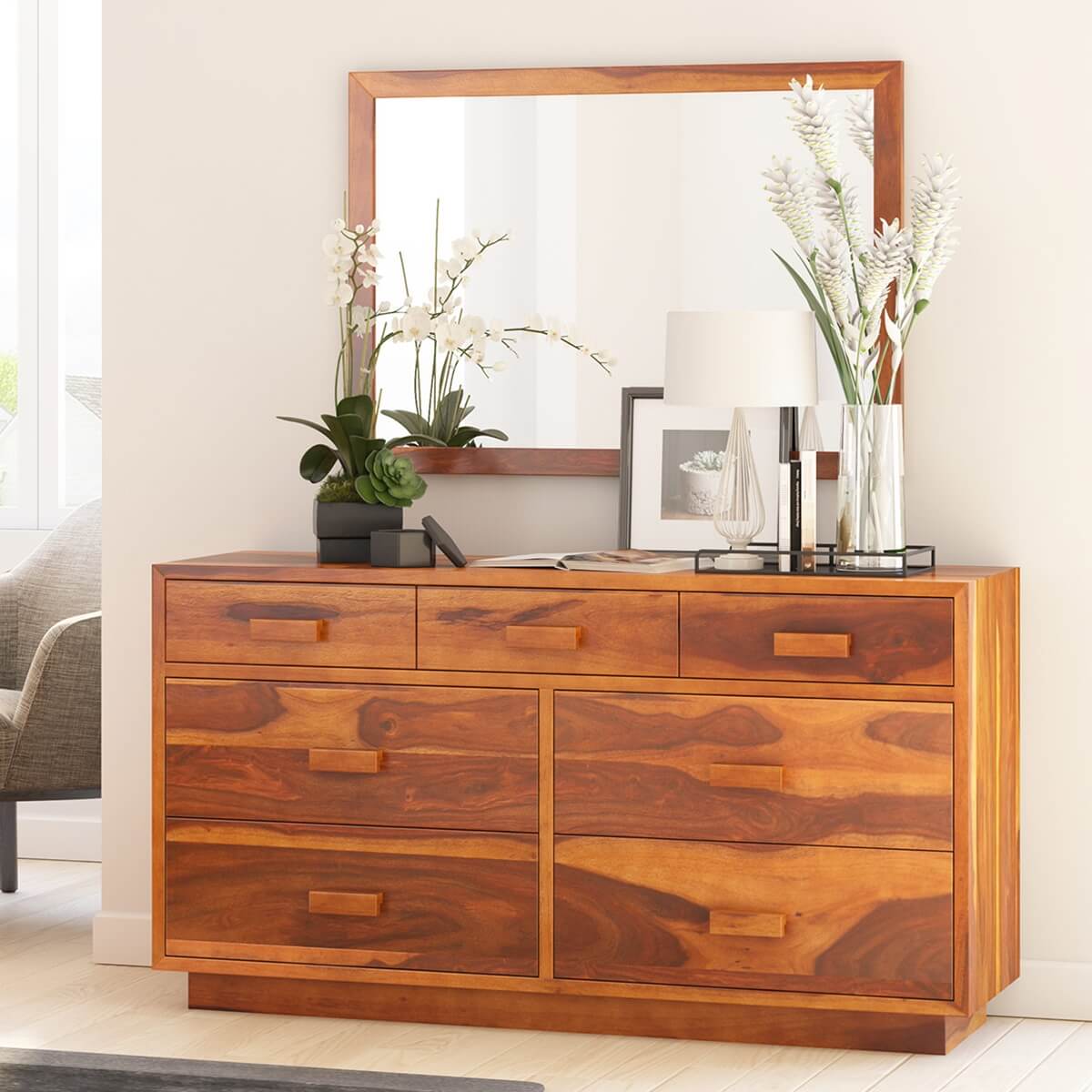 aura solid wood dressing table in natural finish