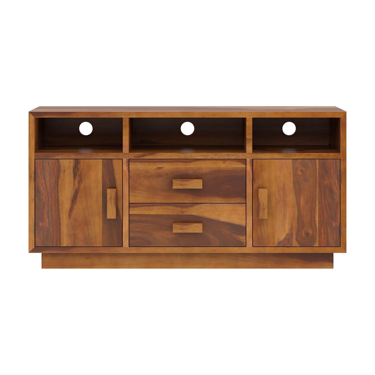 aura solid wood tv console in natural finish