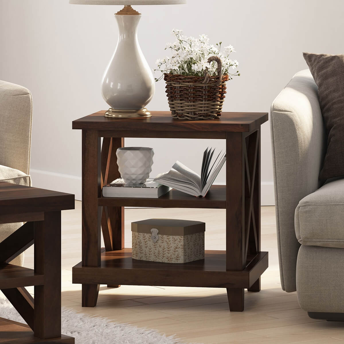 cross solid wood end table