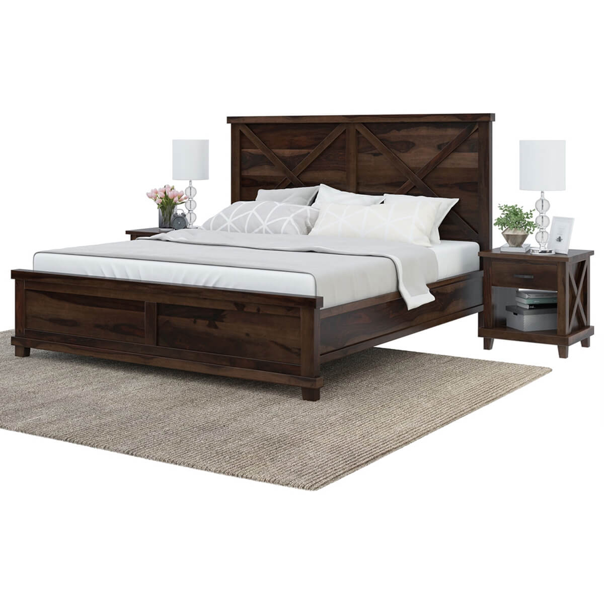 cross solid wood king size bed in walnut finish
