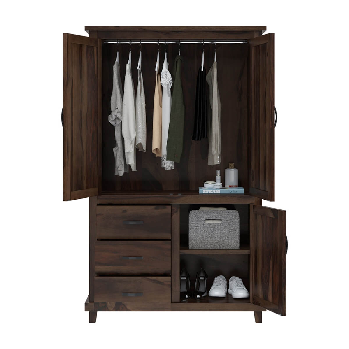 cross solid wood wardrobe in walnut finish