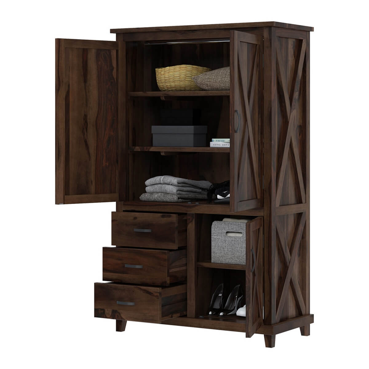cross solid wood wardrobe in walnut finish