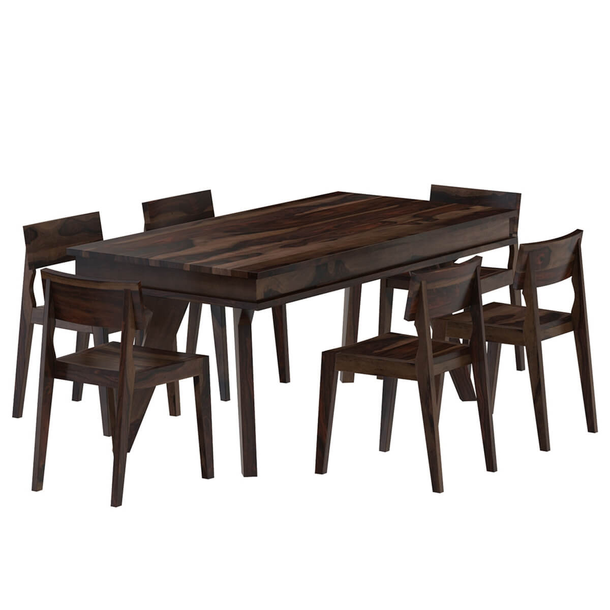 Tempu Solid Wood Dining Table Set With 6 Chairs In Walnut Finish