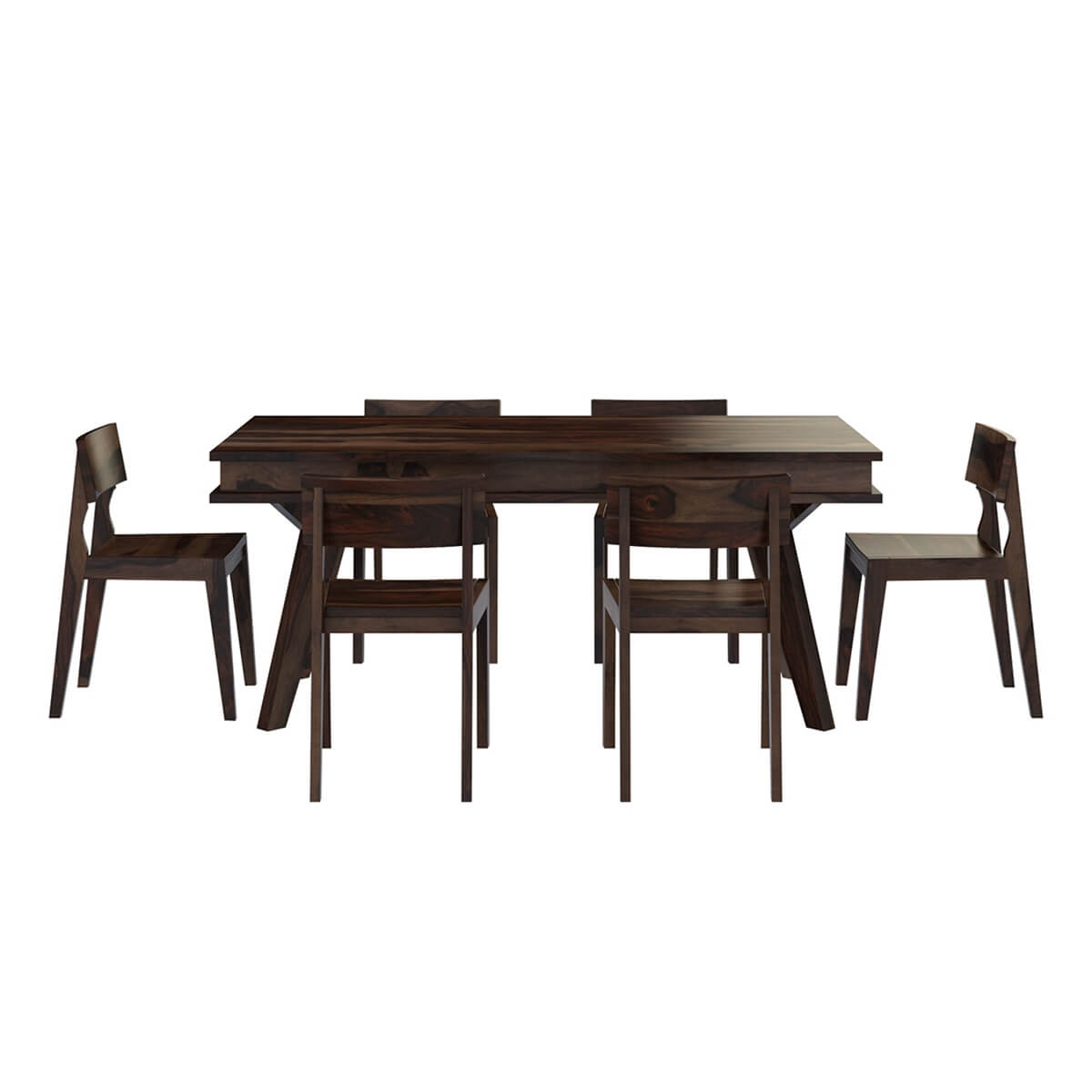 Tempu Solid Wood Dining Table Set With 6 Chairs In Walnut Finish