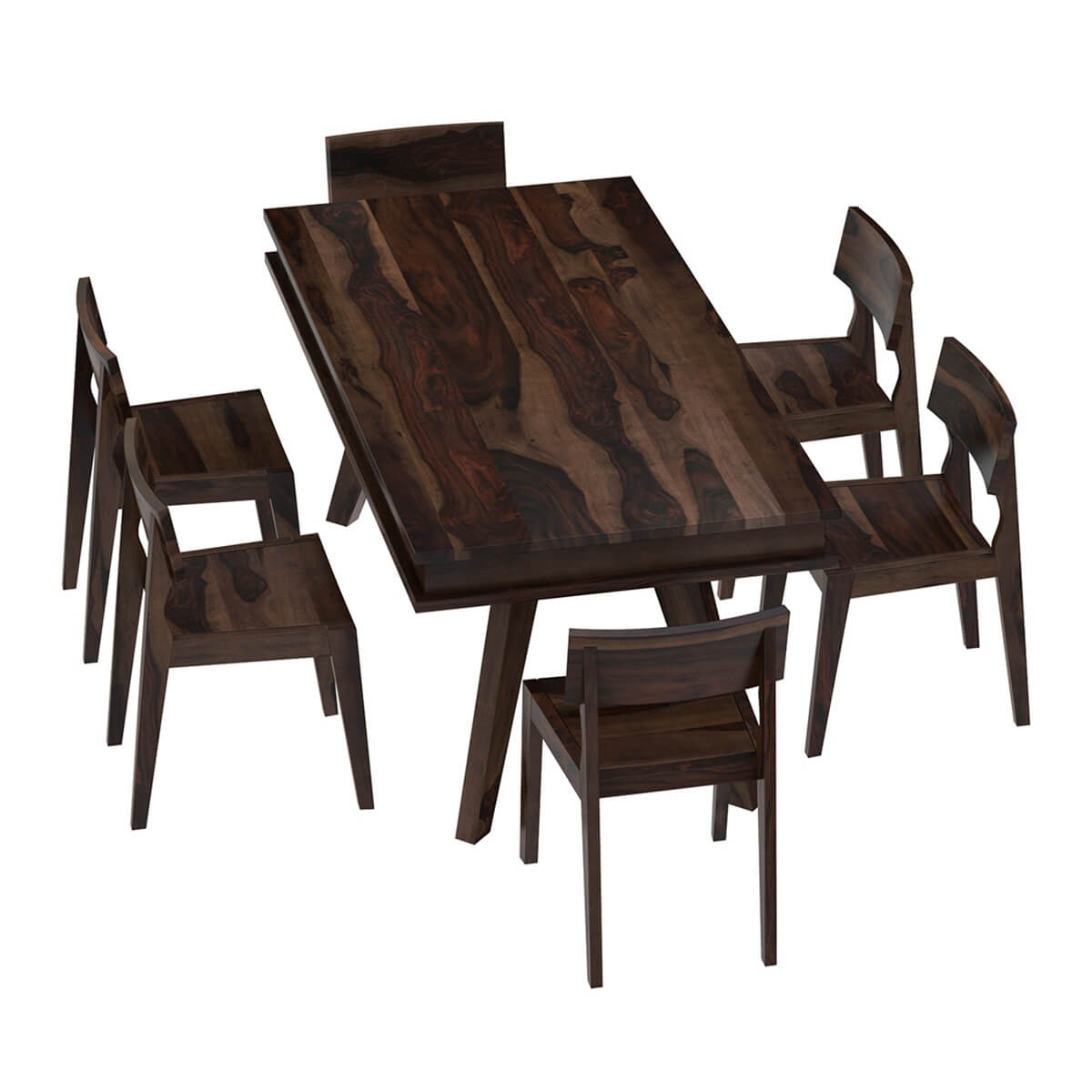 Tempu Solid Wood Dining Table Set With 6 Chairs In Walnut Finish