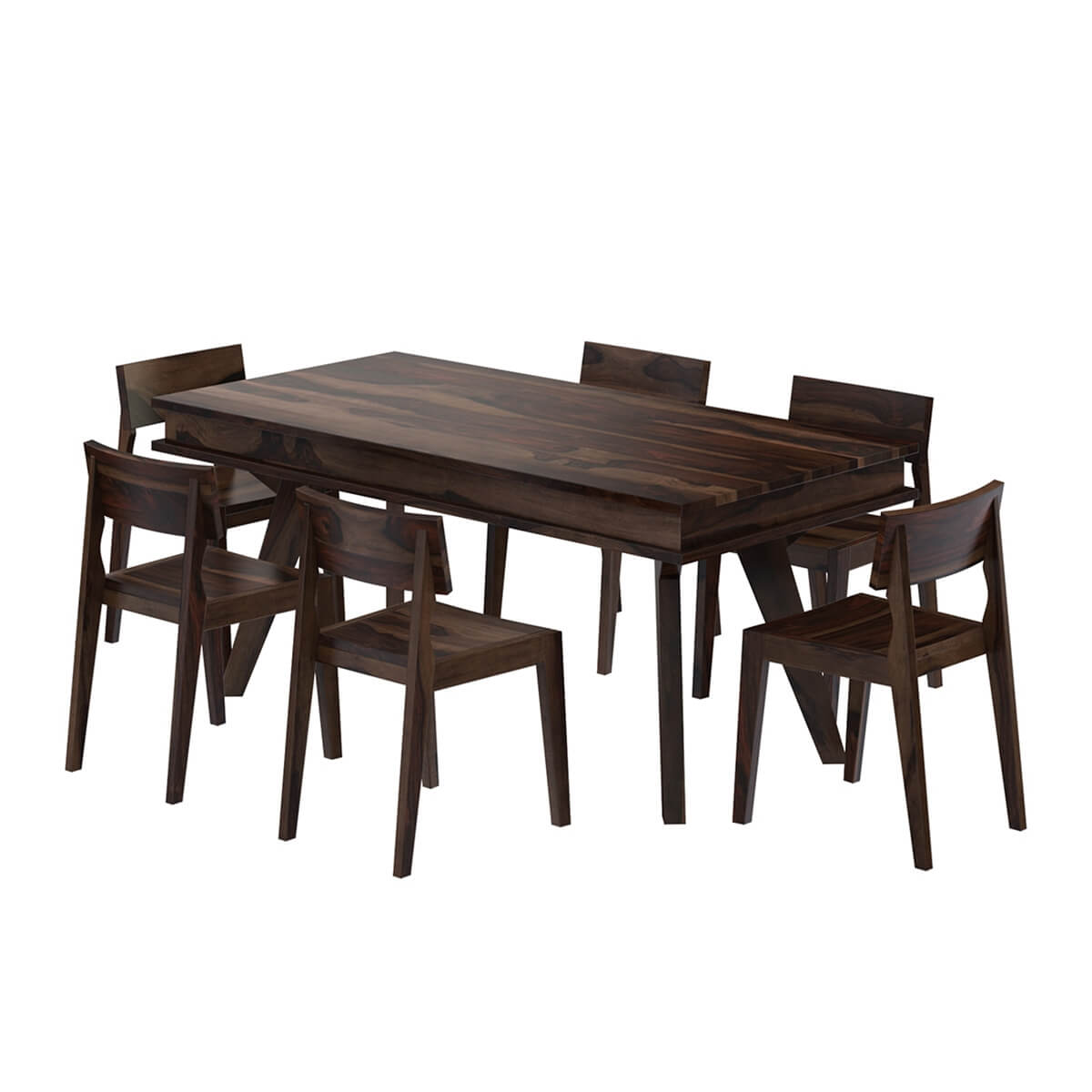 Tempu Solid Wood Dining Table Set With 6 Chairs In Walnut Finish