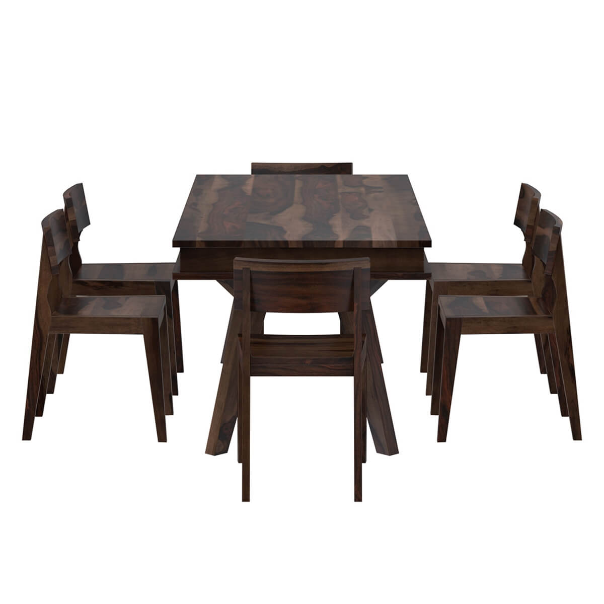 Tempu Solid Wood Dining Table Set With 6 Chairs In Walnut Finish