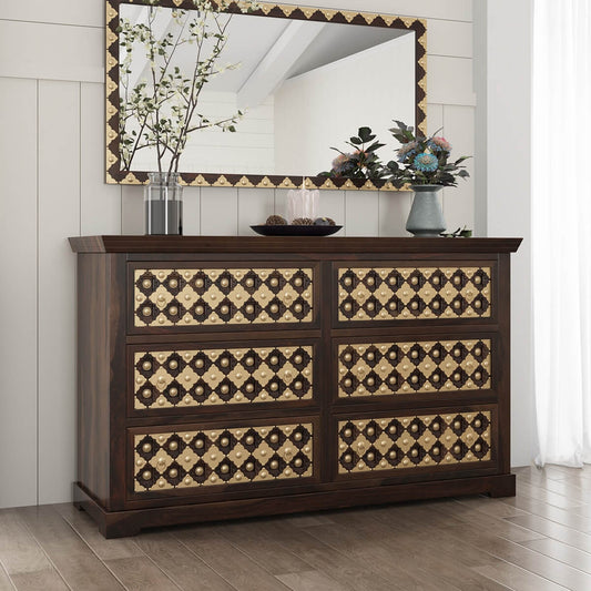 niksa royale solid wood brass inlay dresser