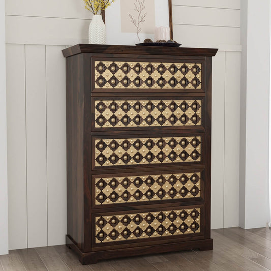 niksa royale solid wood brass inlay chest of drawers