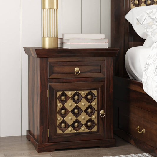 niksa royale solid wood brass inlay bedside table