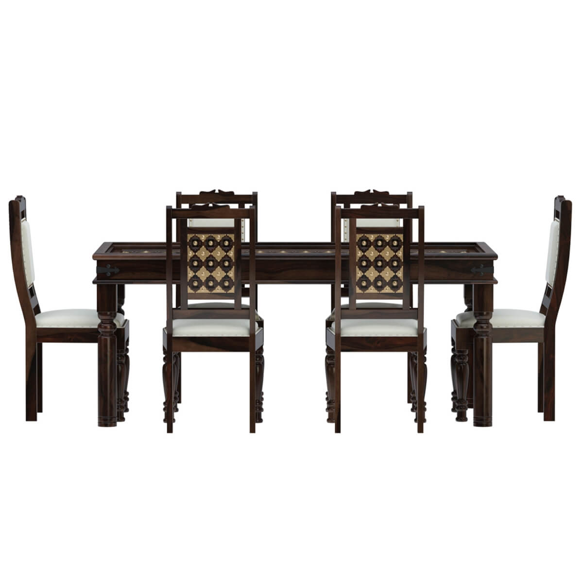 Niksa Royale Solid Wood Brass Inlay Dining Table Set With 6 Chair In Walnut Finish