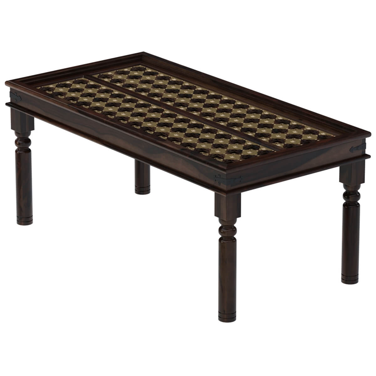 Niksa Royale Solid Wood Brass Inlay Dining Table Set With 6 Chair In Walnut Finish