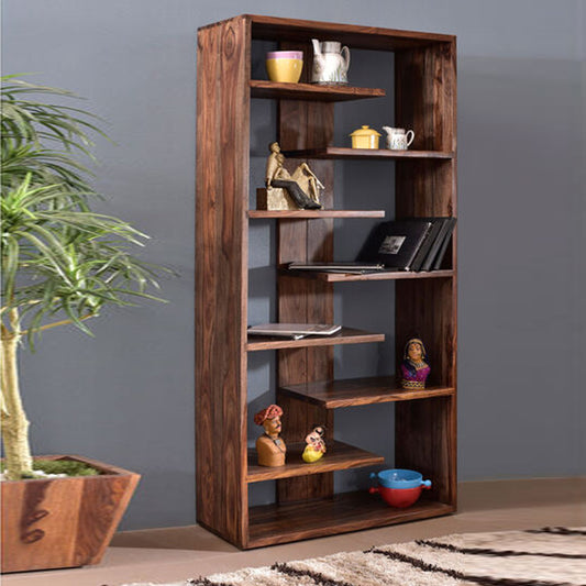 robert solid wood book shelve in brown stone finish