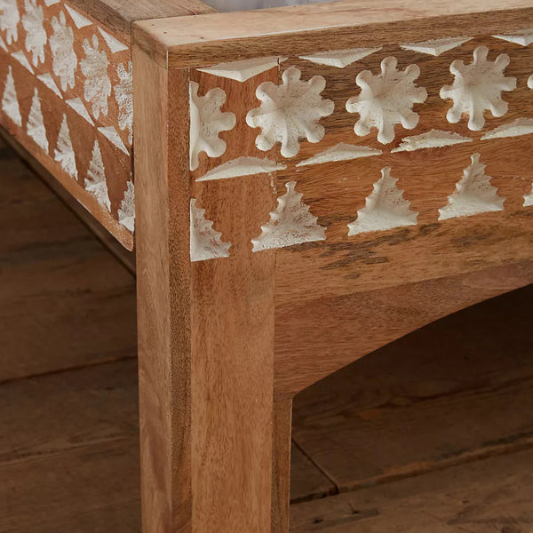 admire carved solid mango wood bed in white finish