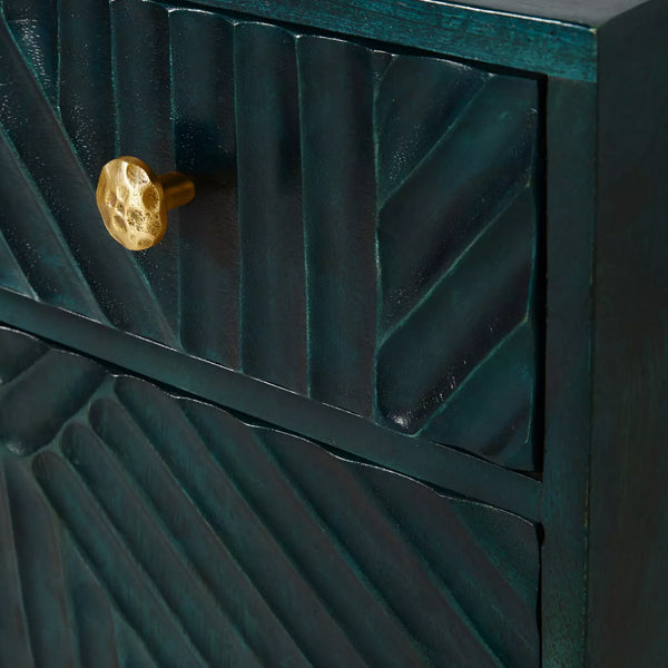 Hastkala solid wood carved chest of drawer in indigo finish