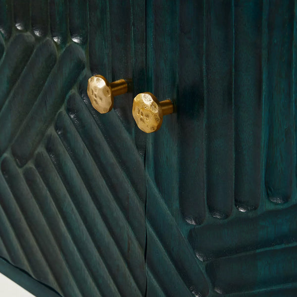 Hastkala solid wood carved chest of drawer in indigo finish