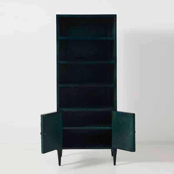 hastkala solid wood carved bookcase in indigo finish