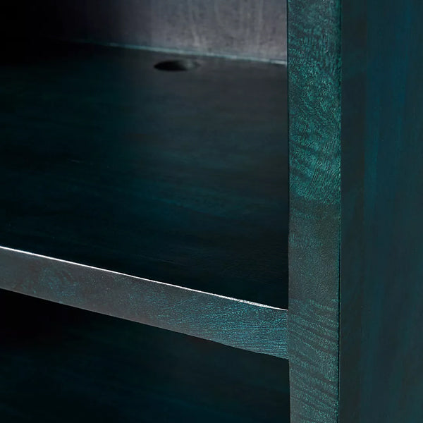 hastkala solid wood carved bookcase in indigo finish