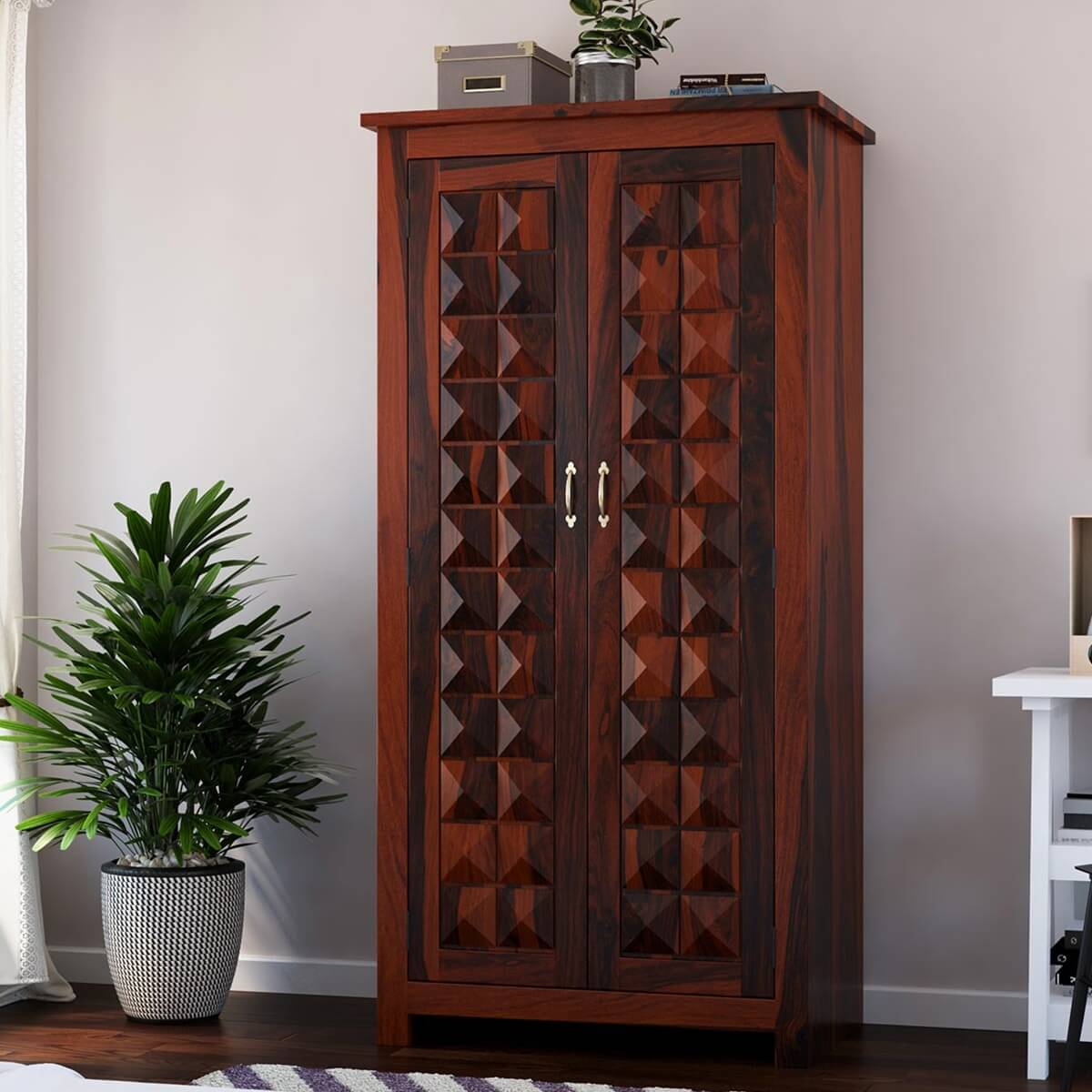 cube solid wood wardrobe in rosewood finish