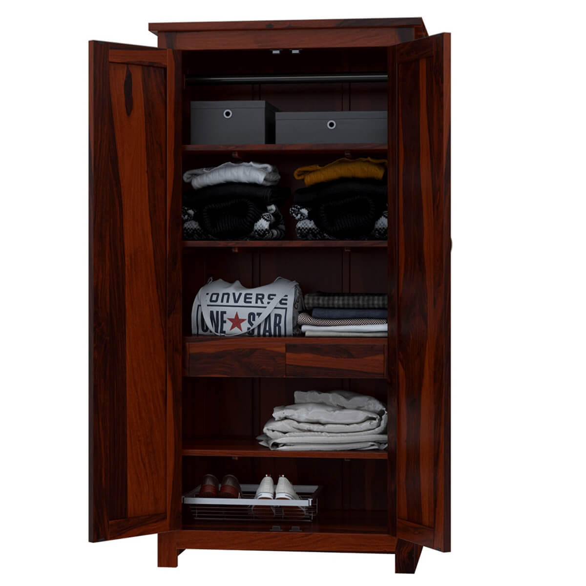 cube solid wood wardrobe in rosewood finish