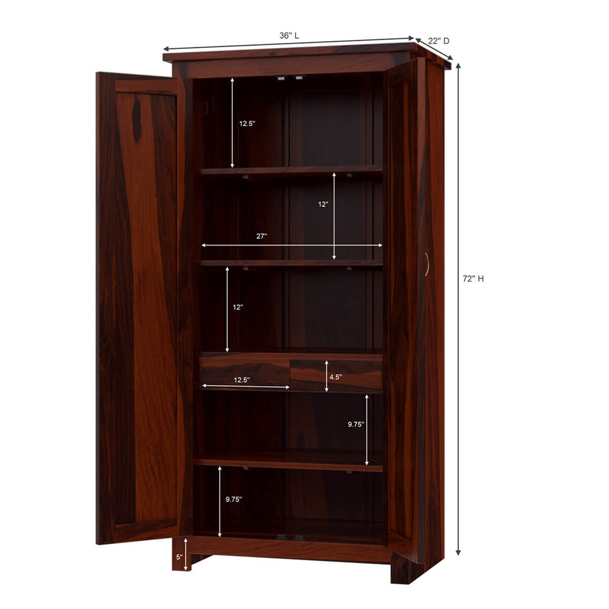 cube solid wood wardrobe in rosewood finish