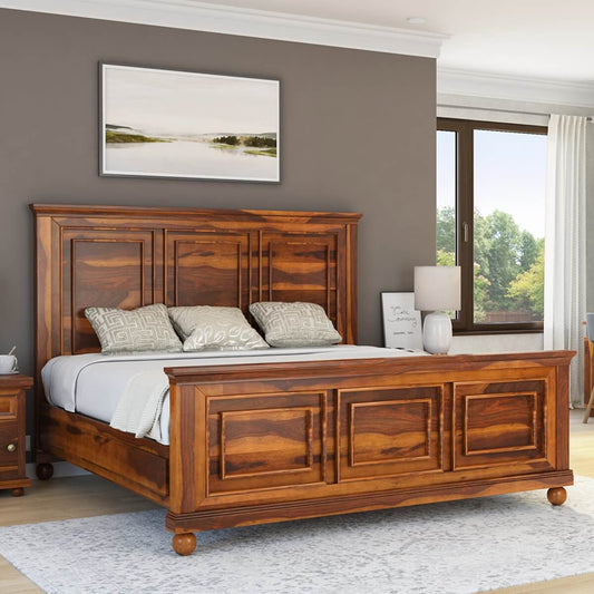 rogun solid wood king size bed in natural finish