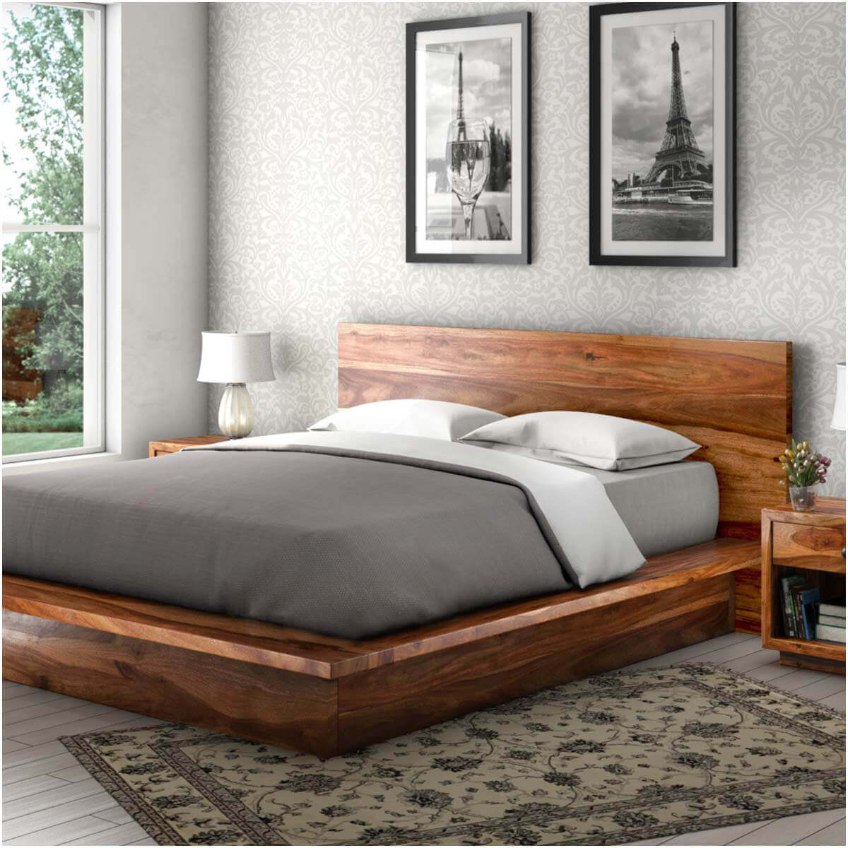 Matrix solid wood platform bed in natural finish