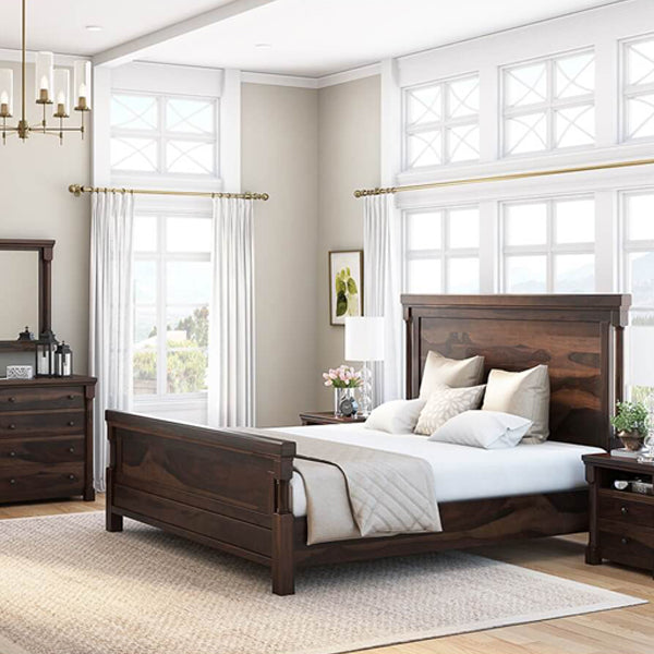 Bangalore solid wood bed in walnut finish