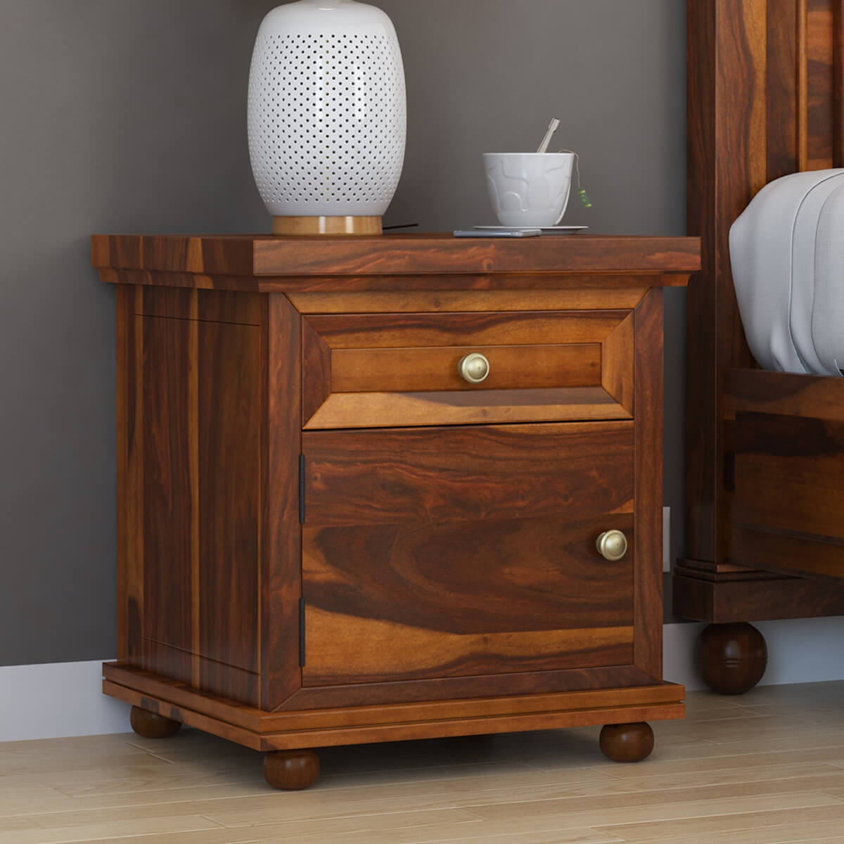 rogun solid wood bedside table in natural finish