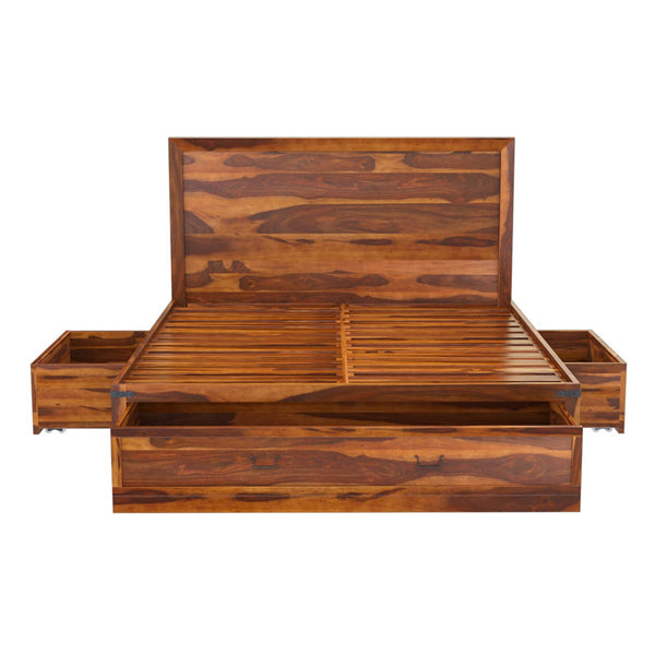Floral solid wood bed in natural finish