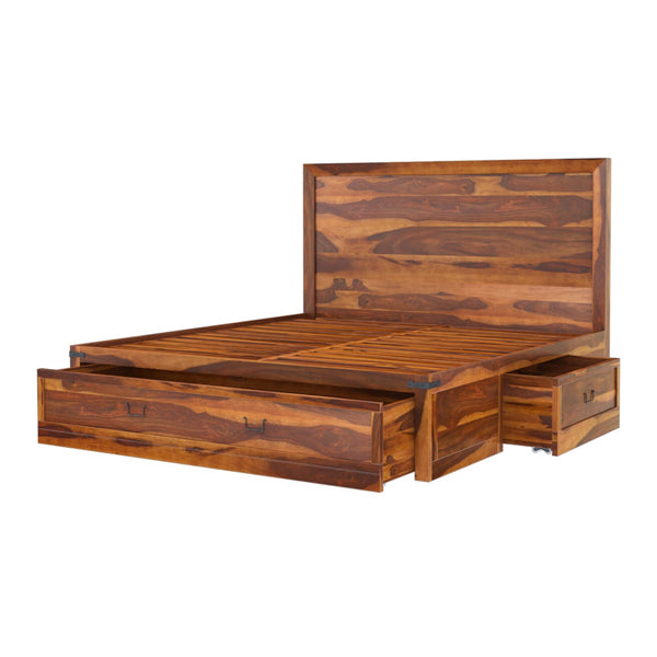 Floral solid wood bed in natural finish
