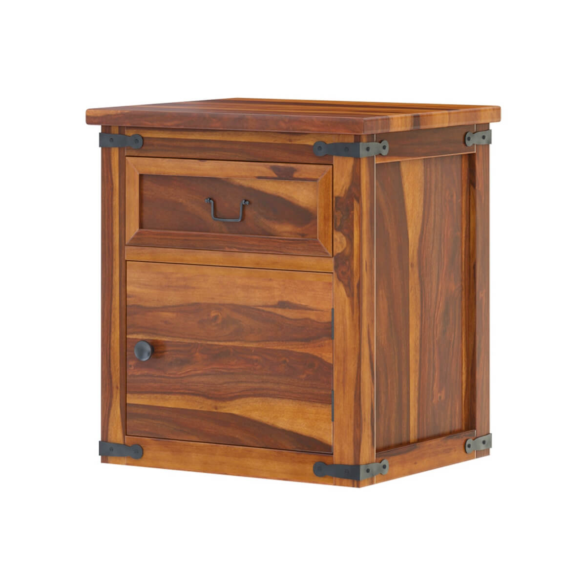 floral solid wood bedside table in natural finish
