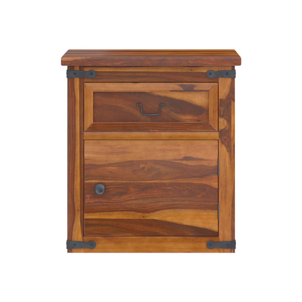 floral solid wood bedside table in natural finish