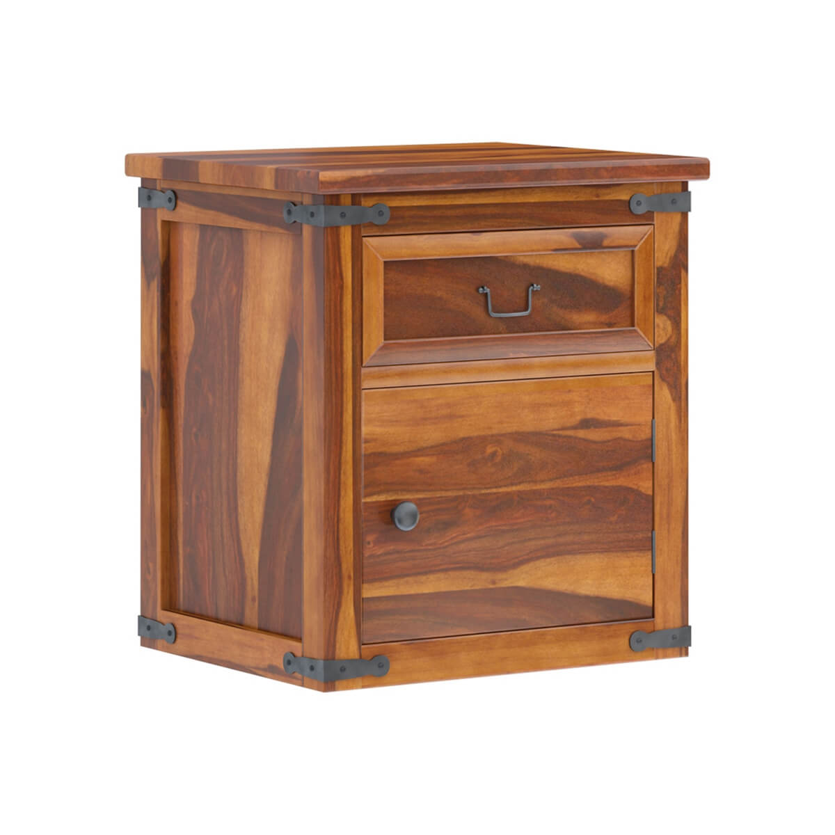 floral solid wood bedside table in natural finish