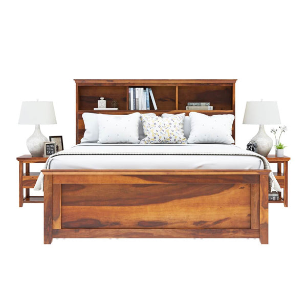 tectona solid wood bed in natural finish