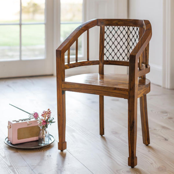 jali solid wood office chair in natural finish