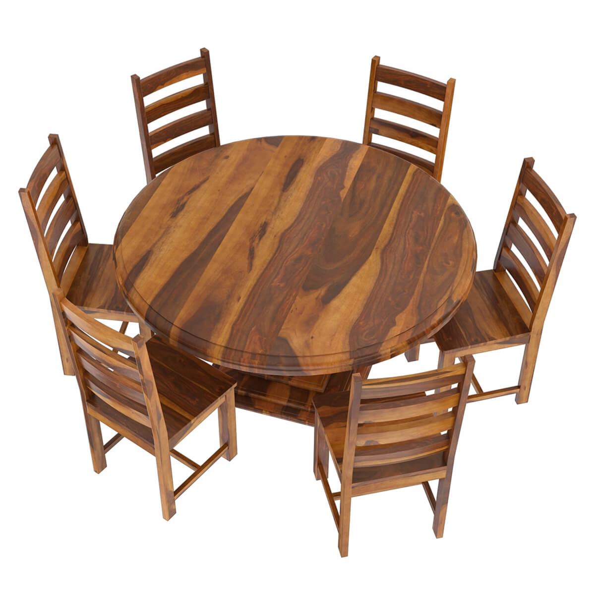 Round Solid Wood Dining Table Set With 6 Chairs In Natural Finish