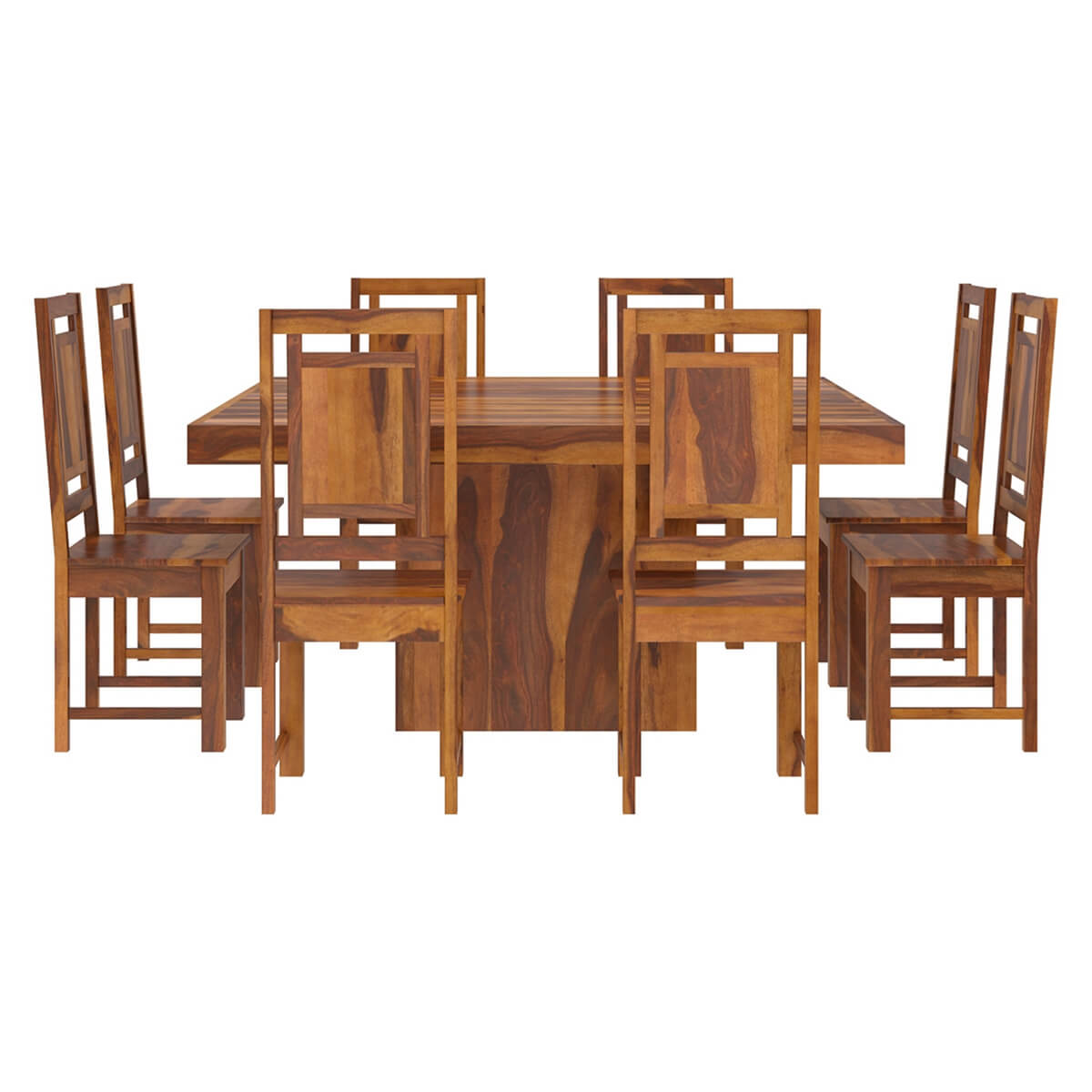 Square Solid Wood Dining Table Set With 8 Chairs In Natural Finish