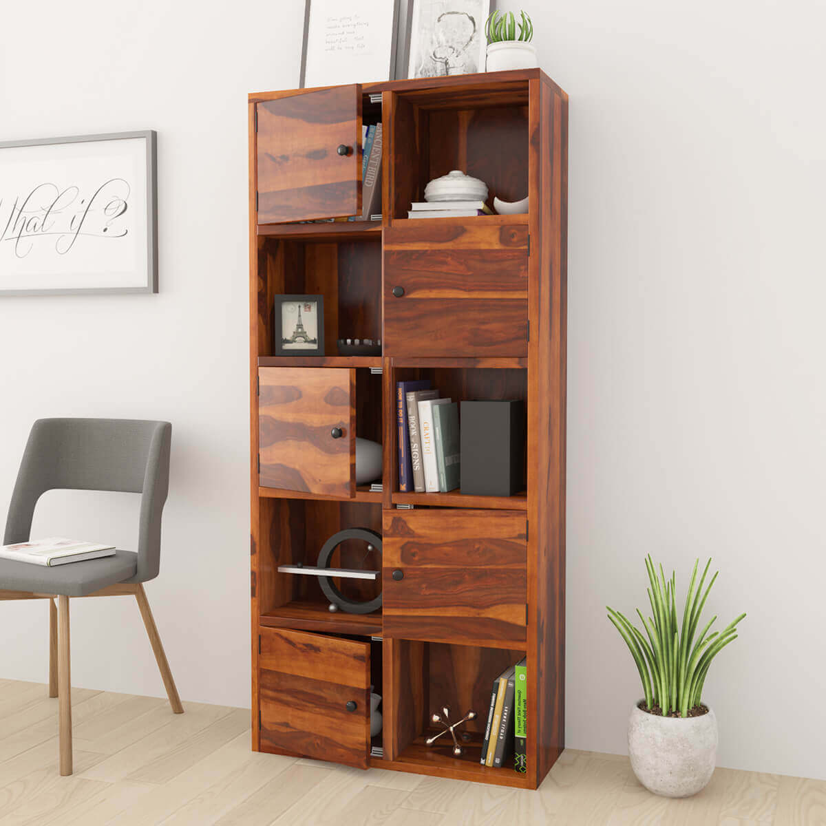 saraswati solid wood bookcase in natural finish