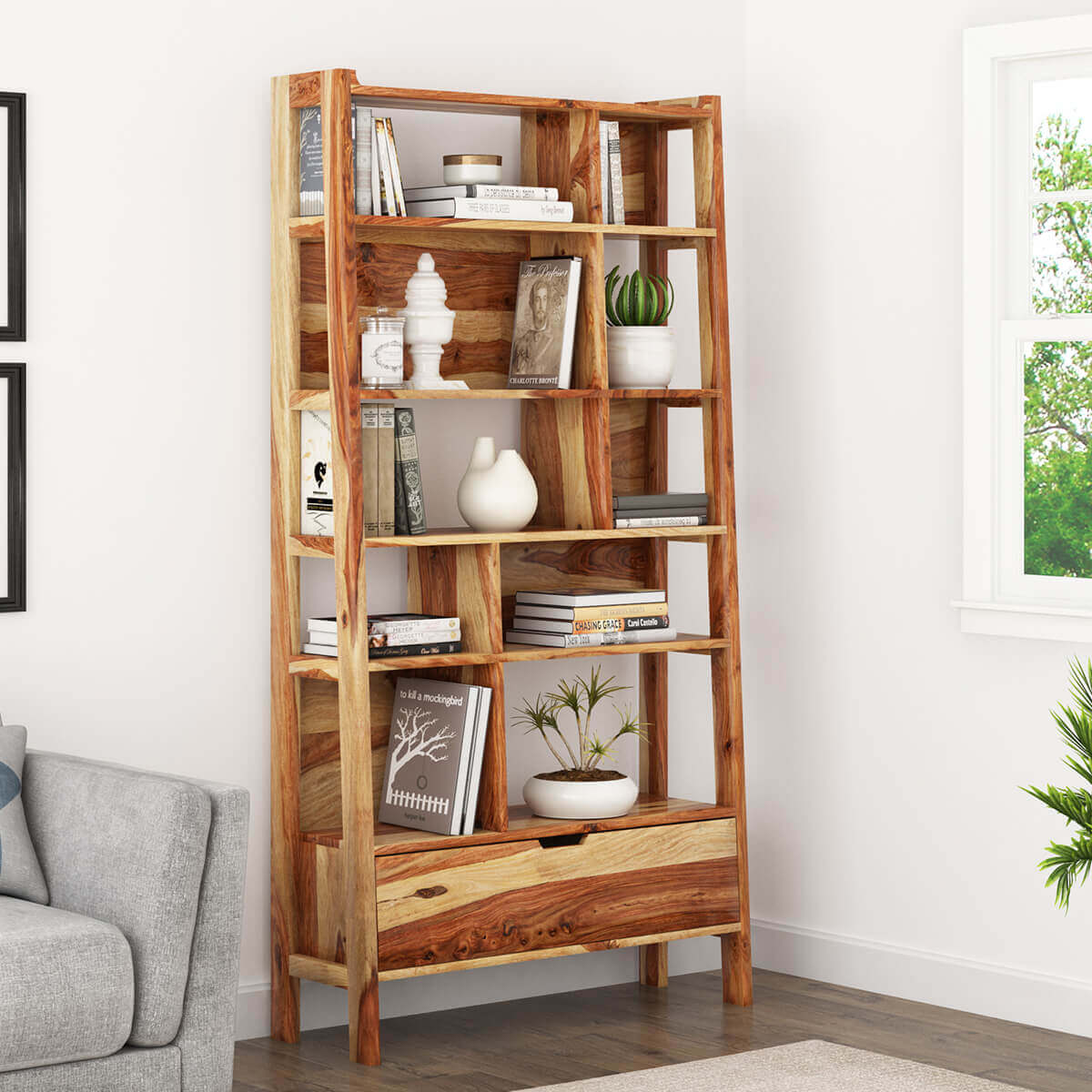 jolly solid wood bookcase in natural finish