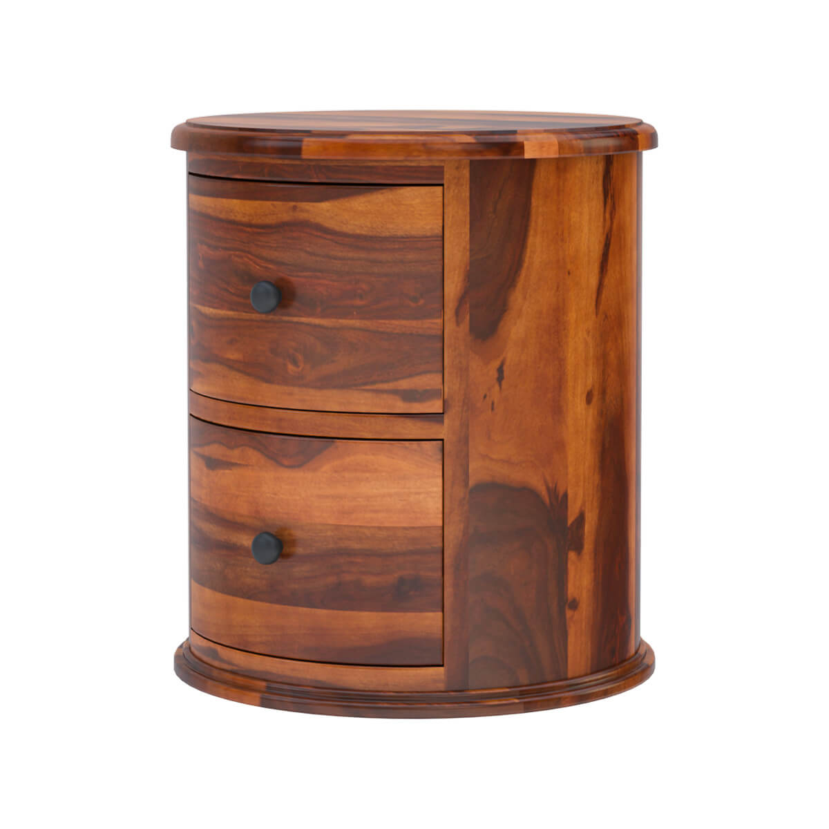 barrel solid wood bedside table in natural finish