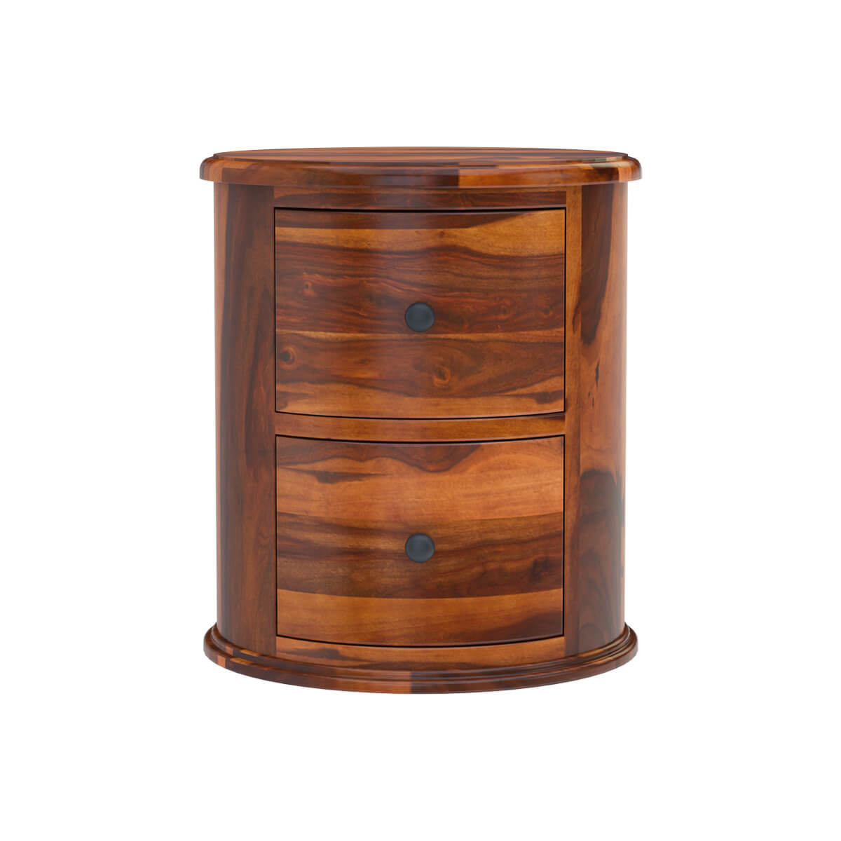barrel solid wood bedside table in natural finish