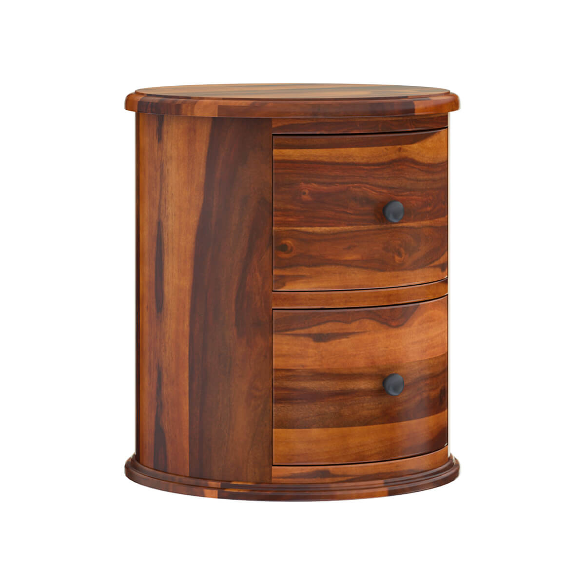 barrel solid wood bedside table in natural finish