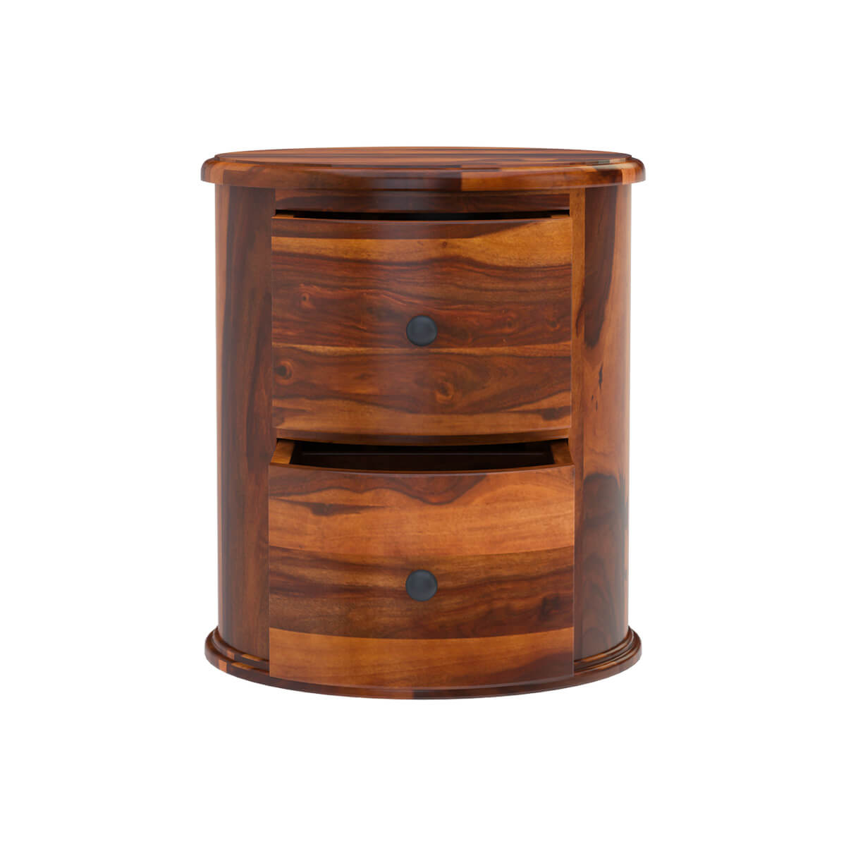barrel solid wood bedside table in natural finish