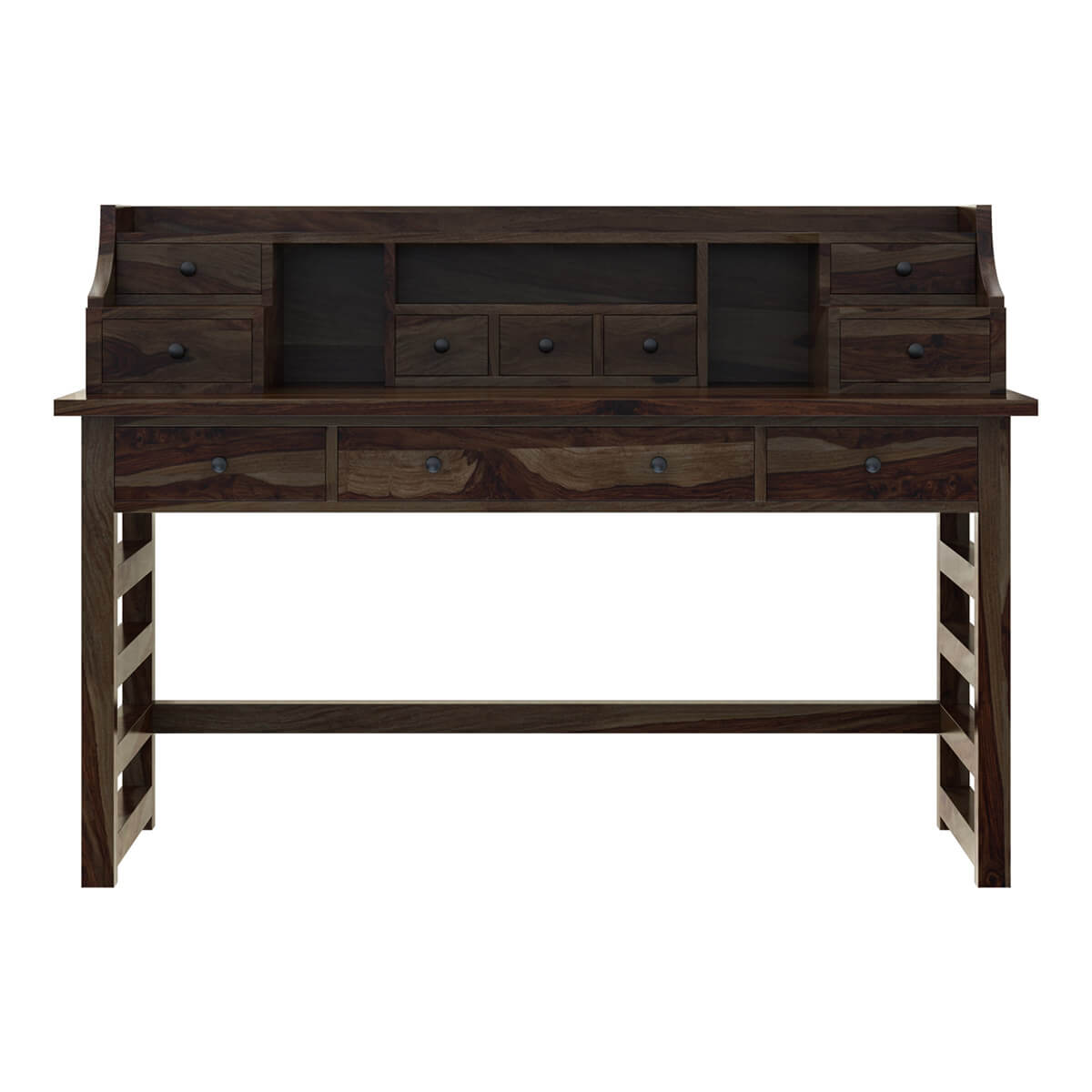 everest solid wood writing desk with hutch in walnut finish