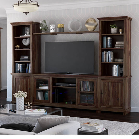 pager solid wood tv shelve in walnut finish