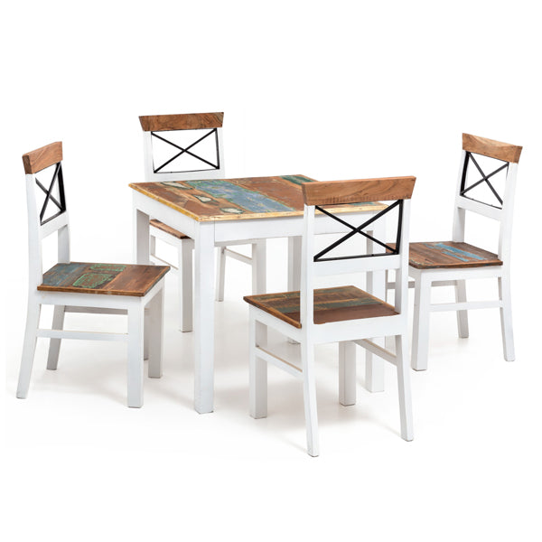 Abbey Solid Wood Dining Table In White, Rustic Finish