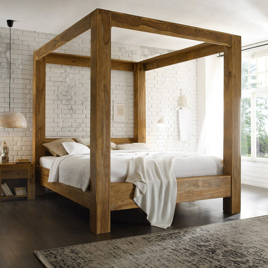 rio solid wood poster bed in natural finish